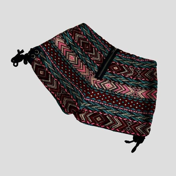 Urban Outfitters Ecote Multicolored Boho High Waist Shorts Lace Up Sides Size 2 - Picture 6 of 10